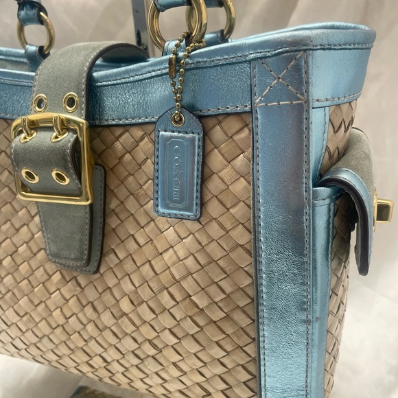 Coach Vintage Lt. Ed. Sea Foam Woven Boxy Tote Bag EUC - Picture 2 of 16